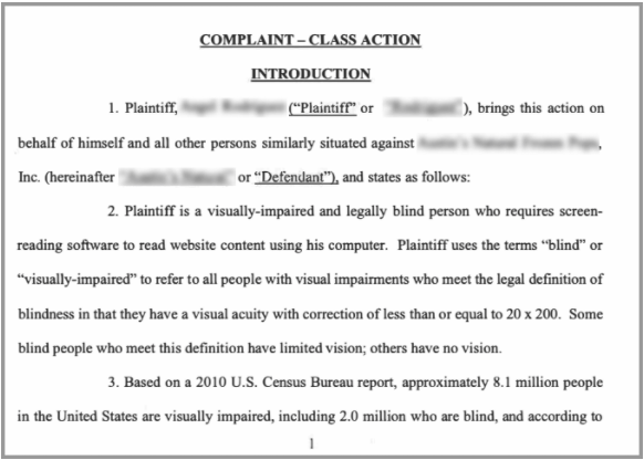 A screenshot of a complaint class action introduction letter.
